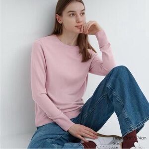 Uniqlo Extra Fine Merino Crewneck Long Sleeve Sweater in Pink
